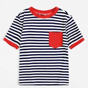 SHEIN Pocket Patched Striped Ringer Tee Med/6